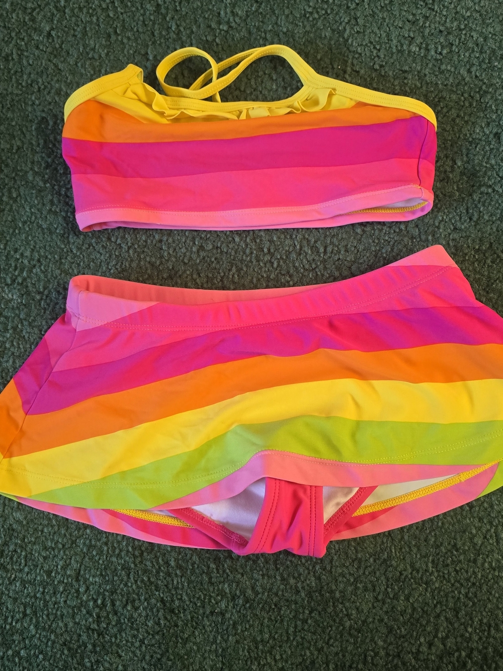 Hanna Andersson Kids Neon Rainbow Stripe Two-Piece Swim Set - Pink & Yellow